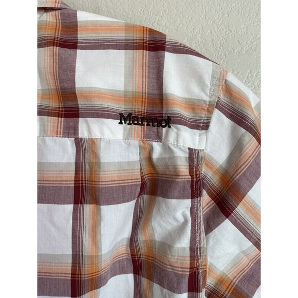 Marmot Meeker Mens Button Up Shirt Outdoor Hiking Medium Plaid Orange UPF 50 - Picture 4 of 6